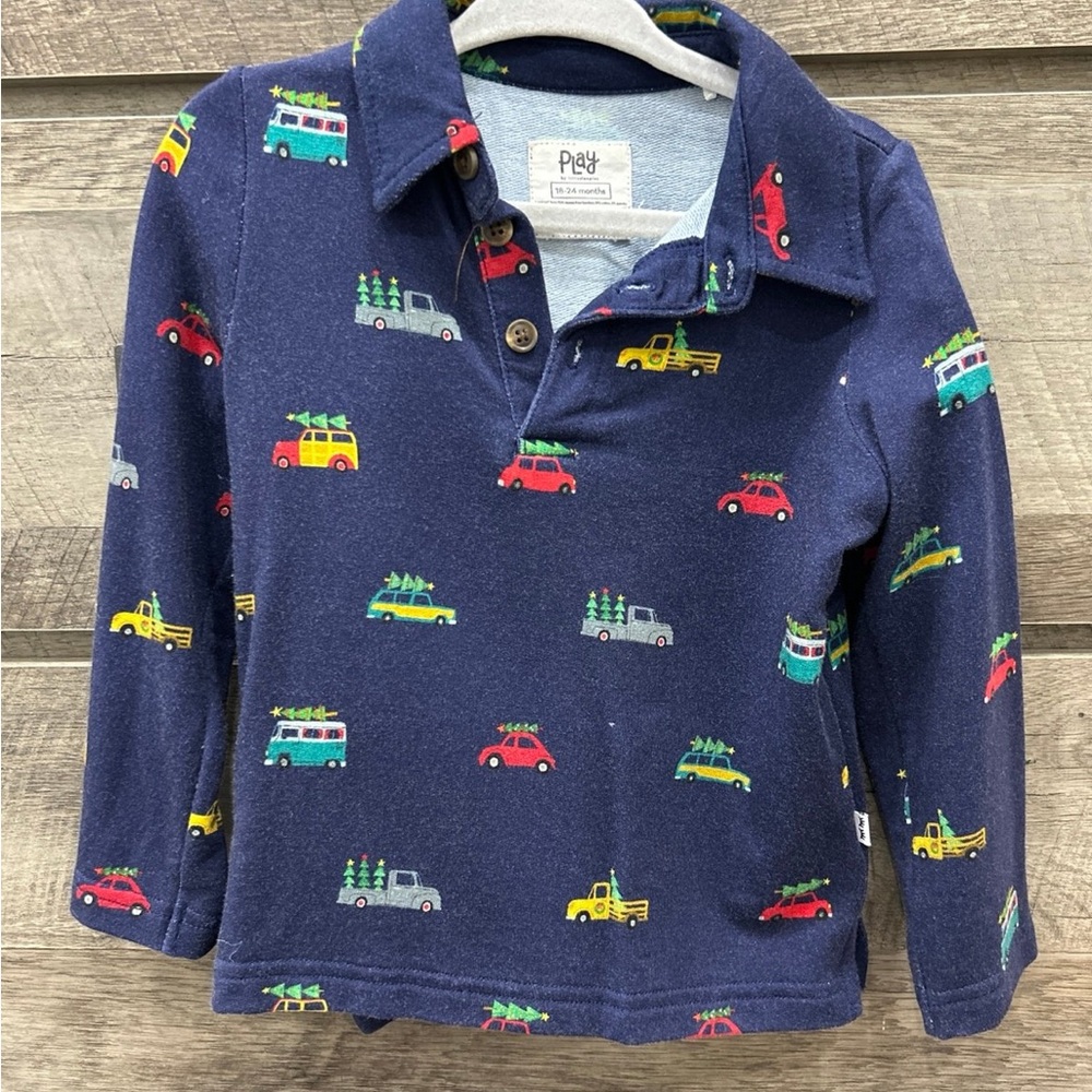 Little Sleepies Navy Kids Shirt with Christmas Trucks